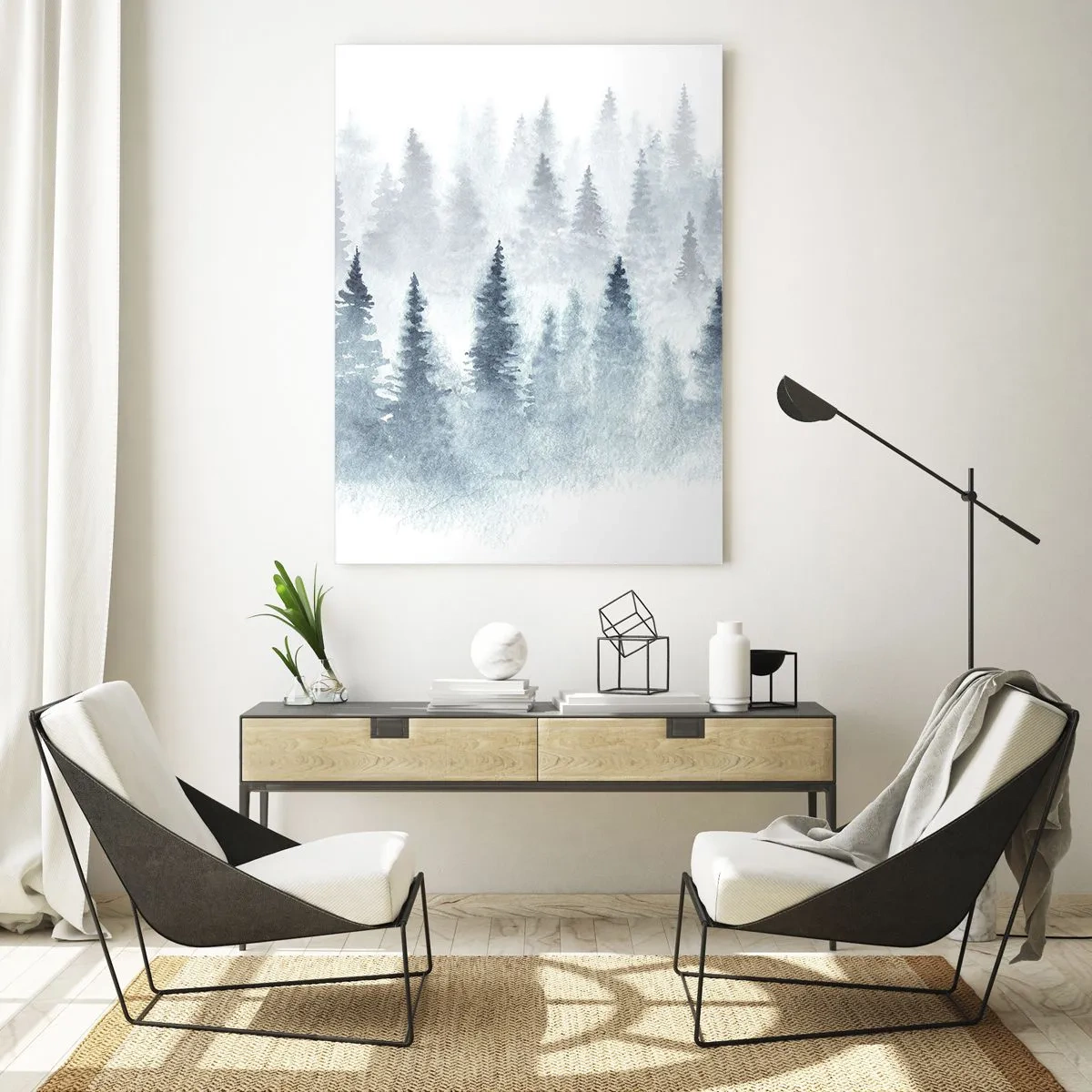 Quadro su vetro - Foresta di bambù avvolta nella nebbia - 50x70cm - Avvolti nella nebbia - Decorazione murale moderna per soggiorno e camera da letto ARTTOR