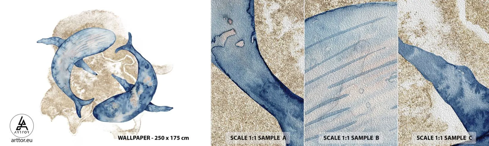 Campione di Fotomurale Premium Sand - Amicizia o amore? - Delfini, Astrazione, Pezzo - 100x30 cm