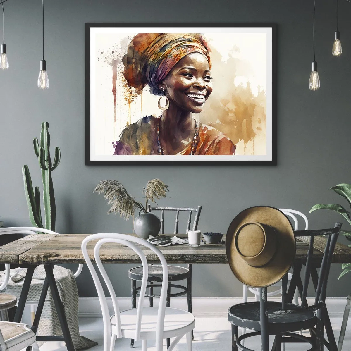 Poster in cornice nera - Regina africana - 50x40 cm
