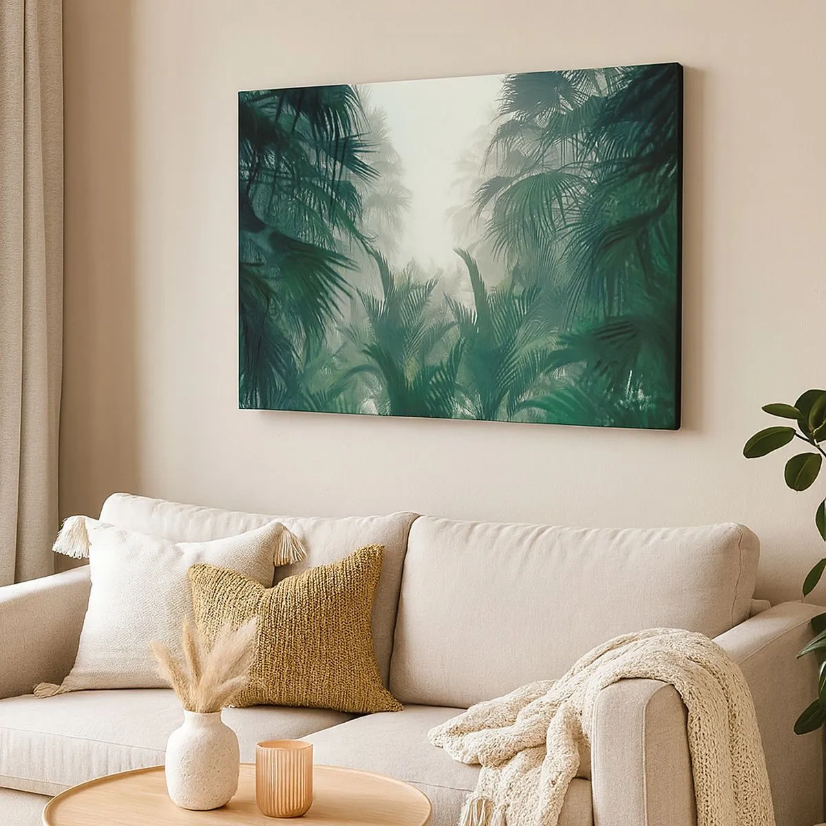 Quadro su tela - Stampe su Tela - Vegetazione tropicale nella fitta nebbia della foresta pluviale - 70x50cm - Mistero dei tropici - Decorazione murale moderna per soggiorno e camera da letto ARTTOR