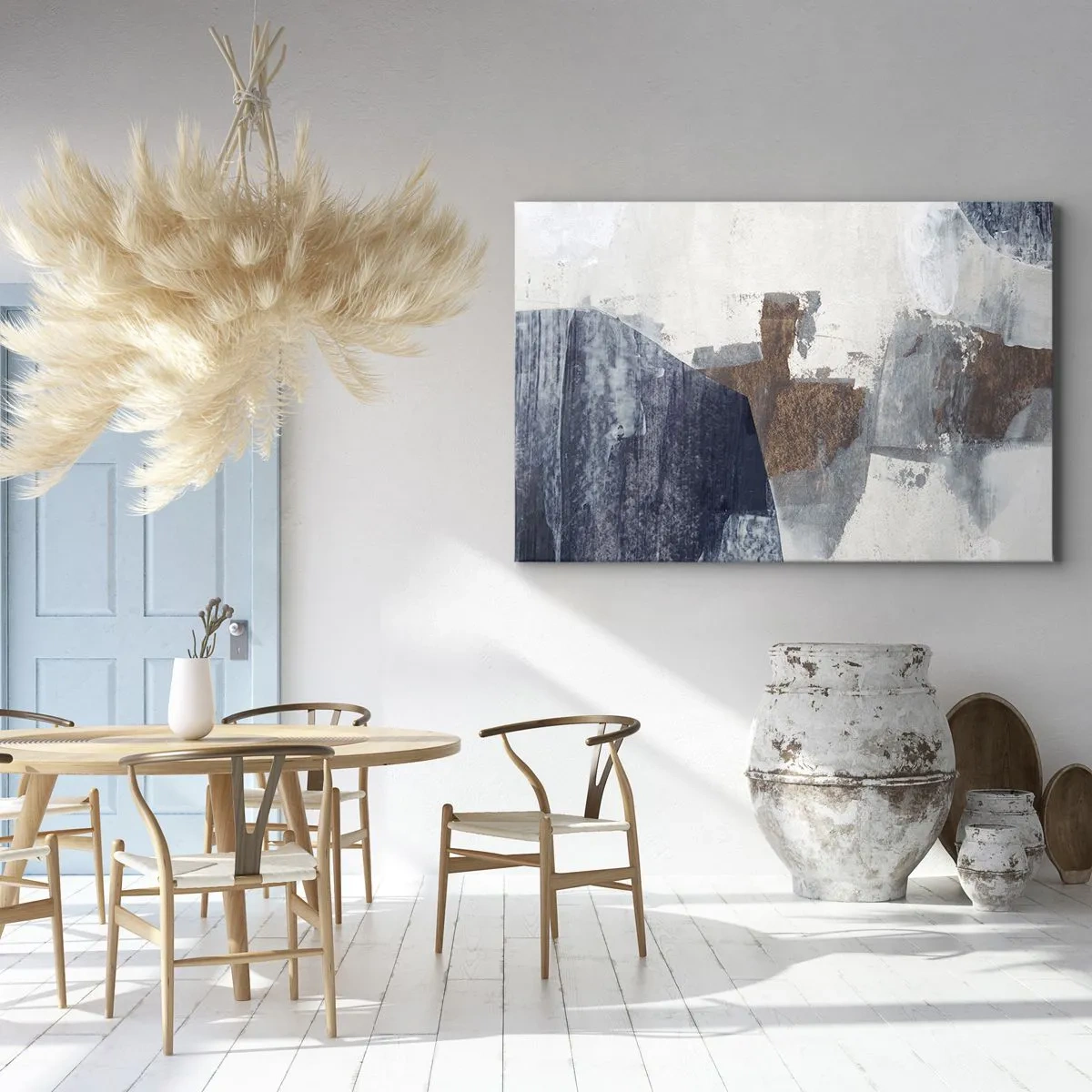 Quadro su tela - Stampe su Tela - Forme astratte nelle tonalità del blu e del marrone - 120x80cm - Forme blu e marroni - Decorazione murale moderna per soggiorno e camera da letto ARTTOR