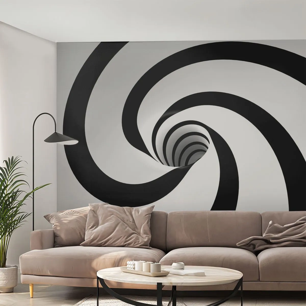 Fotomurali Premium Sand - Spirale in bianco e nero con effetto tunnel - 100x70cm - Lasciarsi andare al vortice? - Decorazione murale moderna per soggiorno e camera da letto ARTTOR