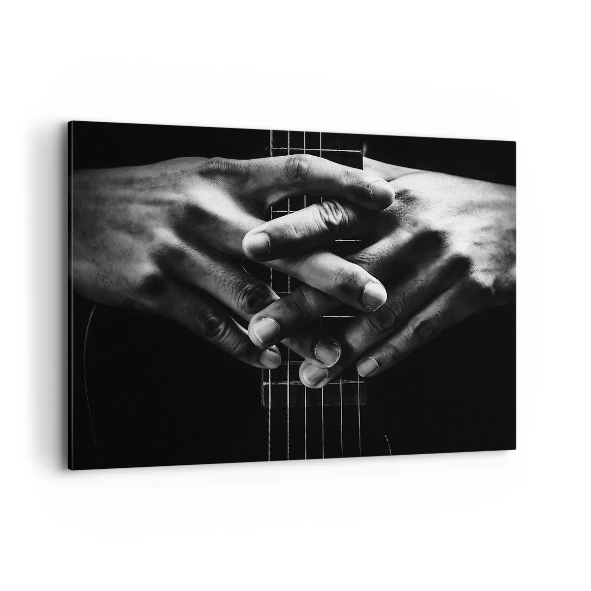 Quadro su tela - Stampe su Tela - Mani giunte su una chitarra in un tono monocromatico - 100x70cm - La preghiera dell'artista - Decorazione murale moderna per soggiorno e camera da letto ARTTOR