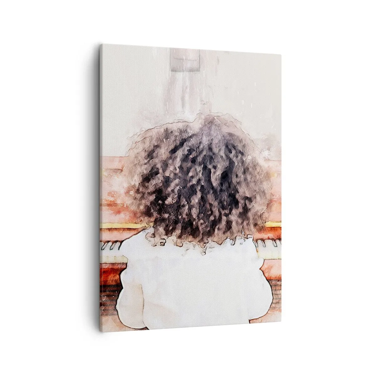 Quadro su tela - Stampe su Tela - Una ragazza con i capelli folti al pianoforte - 50x70cm - Nel nuovo mondo - Decorazione murale moderna per soggiorno e camera da letto ARTTOR