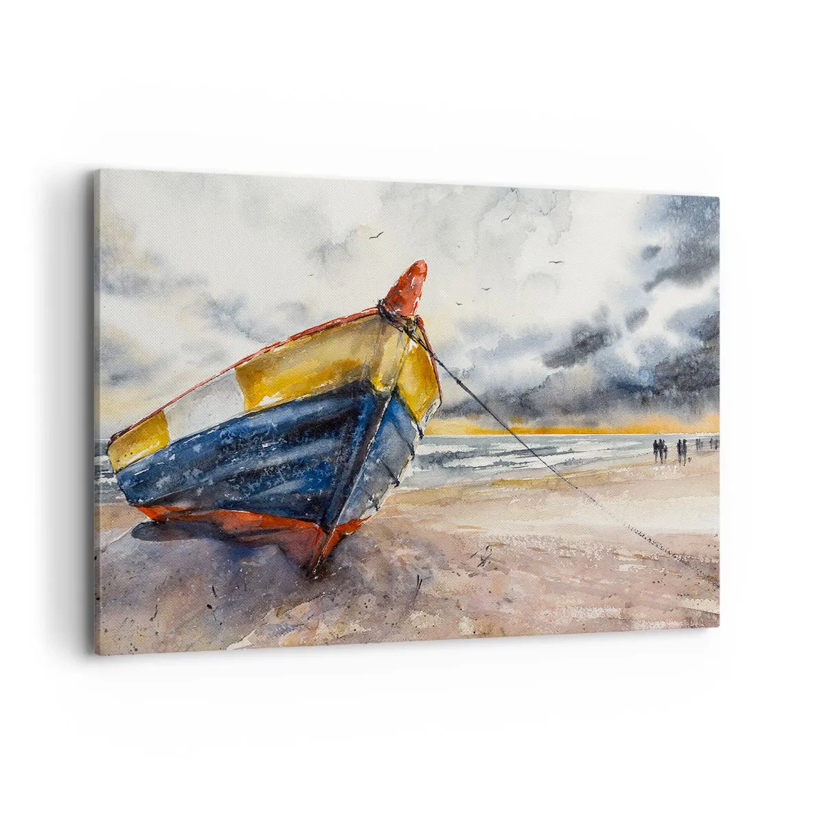 Quadro su tela - Stampe su Tela - Una pittoresca barca sulla spiaggia sotto un cielo nuvoloso - 100x70cm - Riposo sulla riva - Decorazione murale moderna per soggiorno e camera da letto ARTTOR