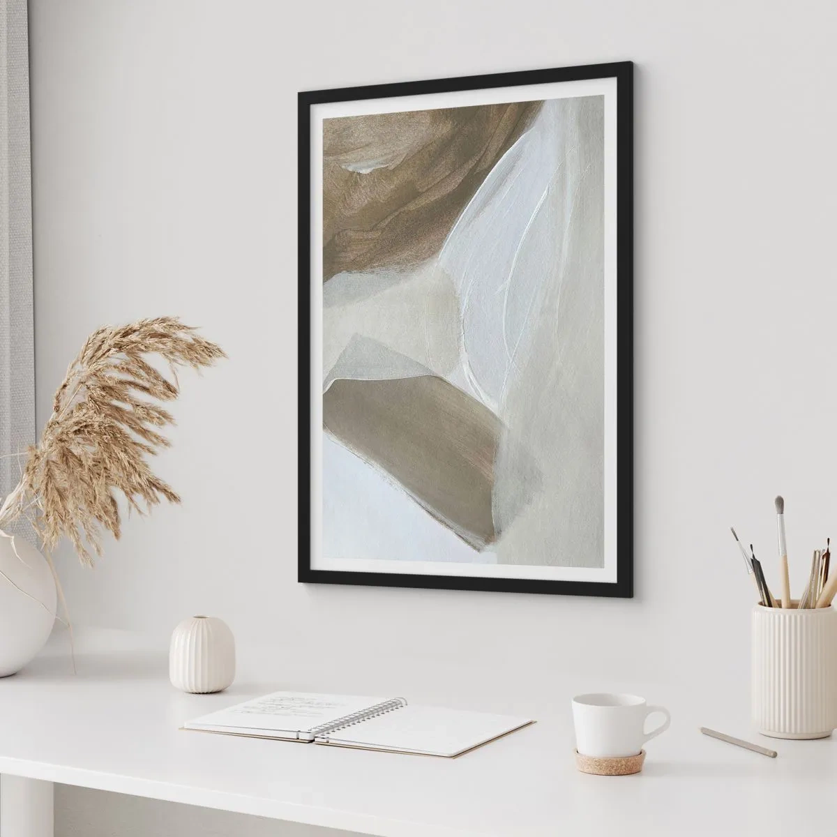 Poster in cornice nera - Onda di bianco - 70x100 cm