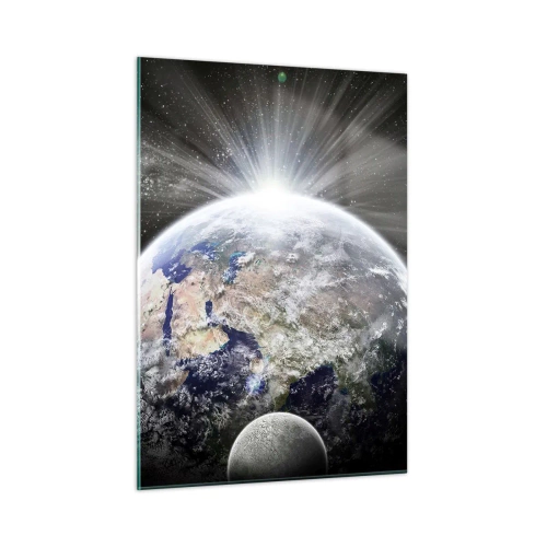 Quadro su vetro - La Terra e la Luna in uno scenario spaziale - 50x70cm - In pieno splendore - Decorazione murale moderna per soggiorno e camera da letto ARTTOR