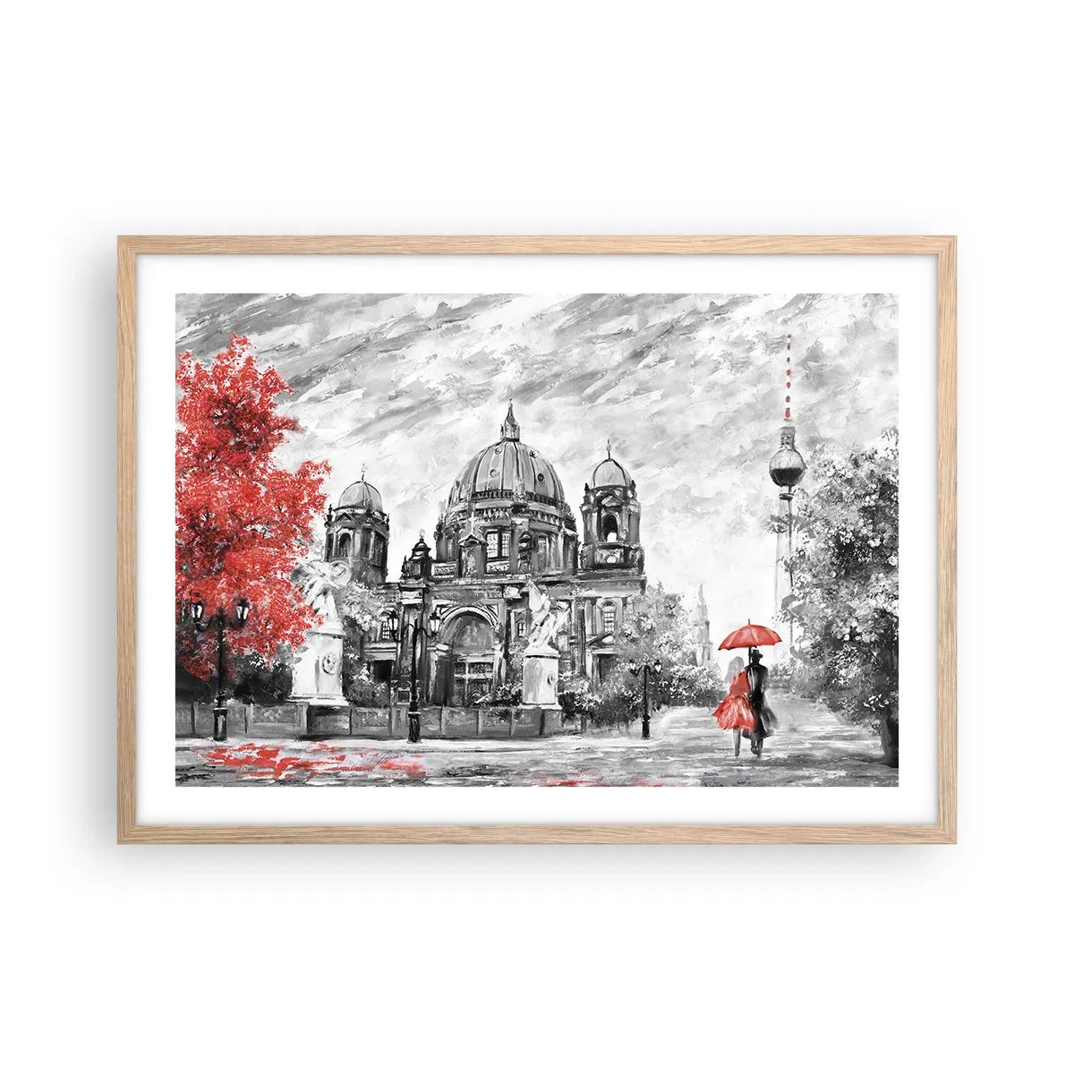 Poster in cornice rovere chiaro - Incontro a Berlino - 70x50 cm