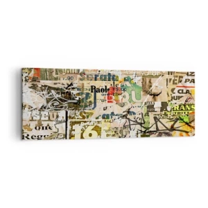 Quadro su tela - Stampe su Tela - Un collage di frammenti di giornali e manifesti in stile artistico. - 140x50cm - Qualcosa sta succedendo… - Decorazione murale moderna per soggiorno e camera da letto ARTTOR