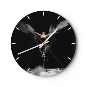Orologio da parete - Orologio in Vetro - Una ballerina in posa dinamica circondata da nuvole di polvere. - 30x30cm - Gli elfi esistono - Decorazione murale moderna per soggiorno, cucina e camera da letto ARTTOR