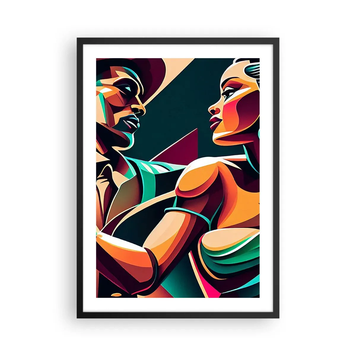 Poster in cornice nera - Illustrazione colorata di una coppia che balla il tango in stile pop art - 50x70cm - Al ritmo del cuore - Decorazione murale moderna per soggiorno e camera da letto ARTTOR