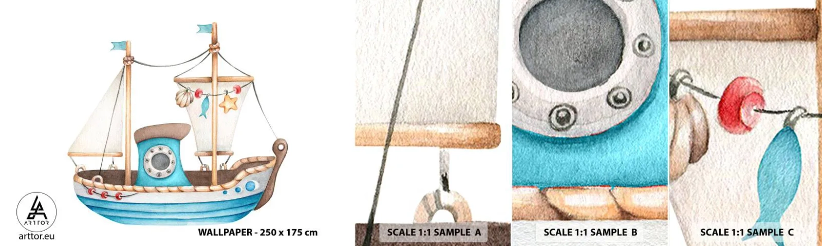 Campione Di Fotomurale Standard Eco - Benvenuta avventura! - Nave, Bambini, Nautico - 100x30 cm