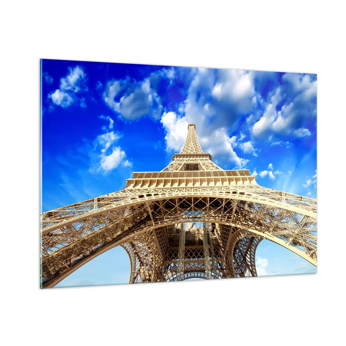Quadro su vetro - La Torre Eiffel vista dall'alto contro il cielo - 100x70cm - Toccare il cielo e le nuvole - Decorazione murale moderna per soggiorno e camera da letto ARTTOR