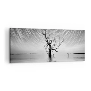 Quadro su tela - Stampe su Tela - Un albero nell'acqua sotto un cielo notturno con stelle in movimento - 120x50cm - Sinfonia della natura - Decorazione murale moderna per soggiorno e camera da letto ARTTOR