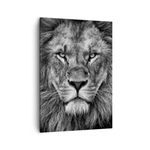 Quadro su tela - Stampe su Tela - Ritratto di un maestoso leone in bianco e nero - 50x70cm - Nell'abito dell'incoronazione - Decorazione murale moderna per soggiorno e camera da letto ARTTOR