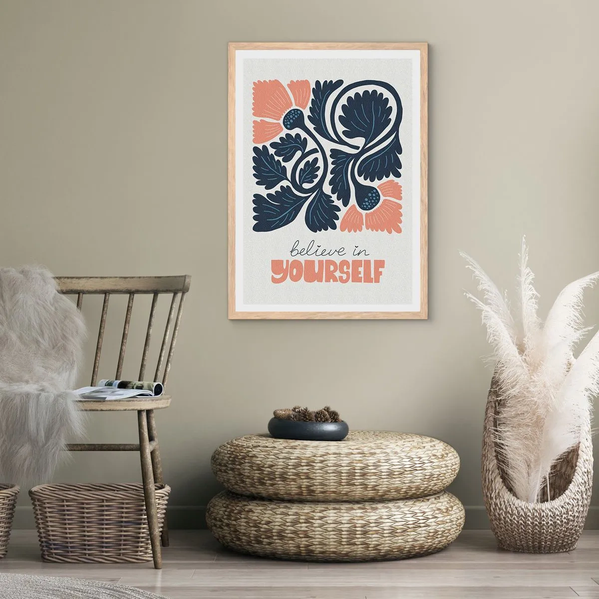 Poster in cornice rovere chiaro - E qui fiorisci - 50x70 cm