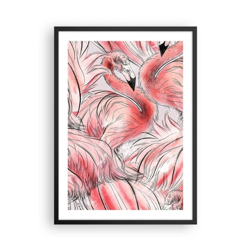 Poster in cornice nera - Un delicato motivo a fenicotteri nelle tonalità del rosa - 50x70cm - Corpo di ballo alato - Decorazione murale moderna per soggiorno e camera da letto ARTTOR