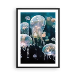 Poster in cornice nera - Meduse sottili che galleggiano nel mare - 50x70cm - Danza sottomarina - Decorazione murale moderna per soggiorno e camera da letto ARTTOR