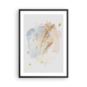 Poster in cornice nera - Una delicata composizione botanica con dettagli dorati - 50x70cm - Soffio d'oro - Decorazione murale moderna per soggiorno e camera da letto ARTTOR