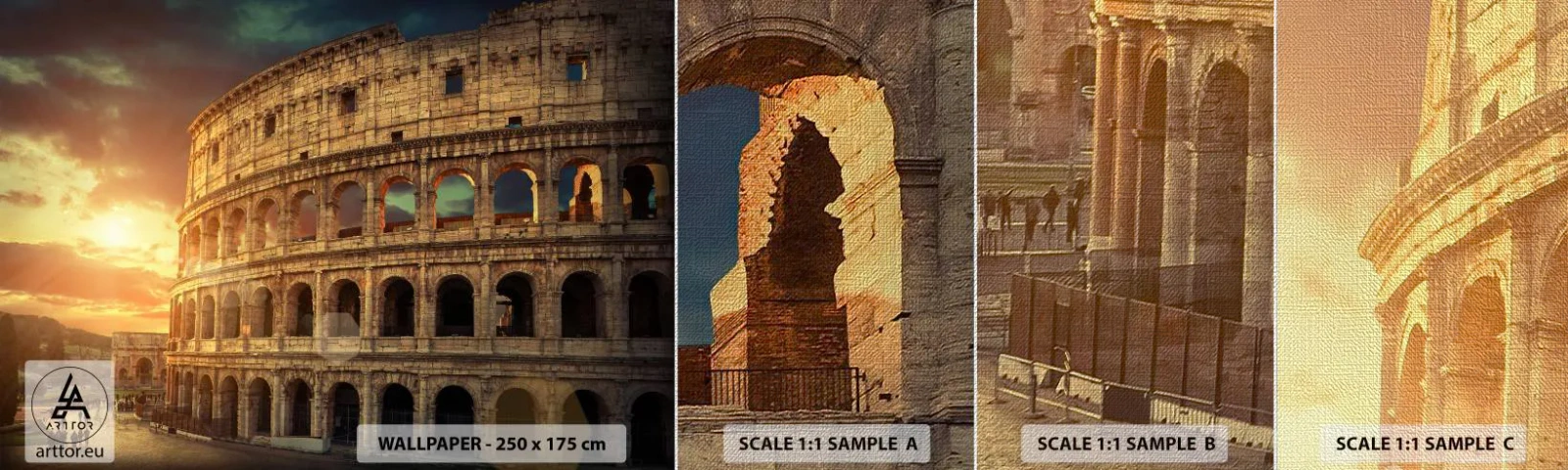 Campione di Fotomurale Premium Canvas - Impressione colossale - Colosseo, Roma, Architettura - 100x30 cm