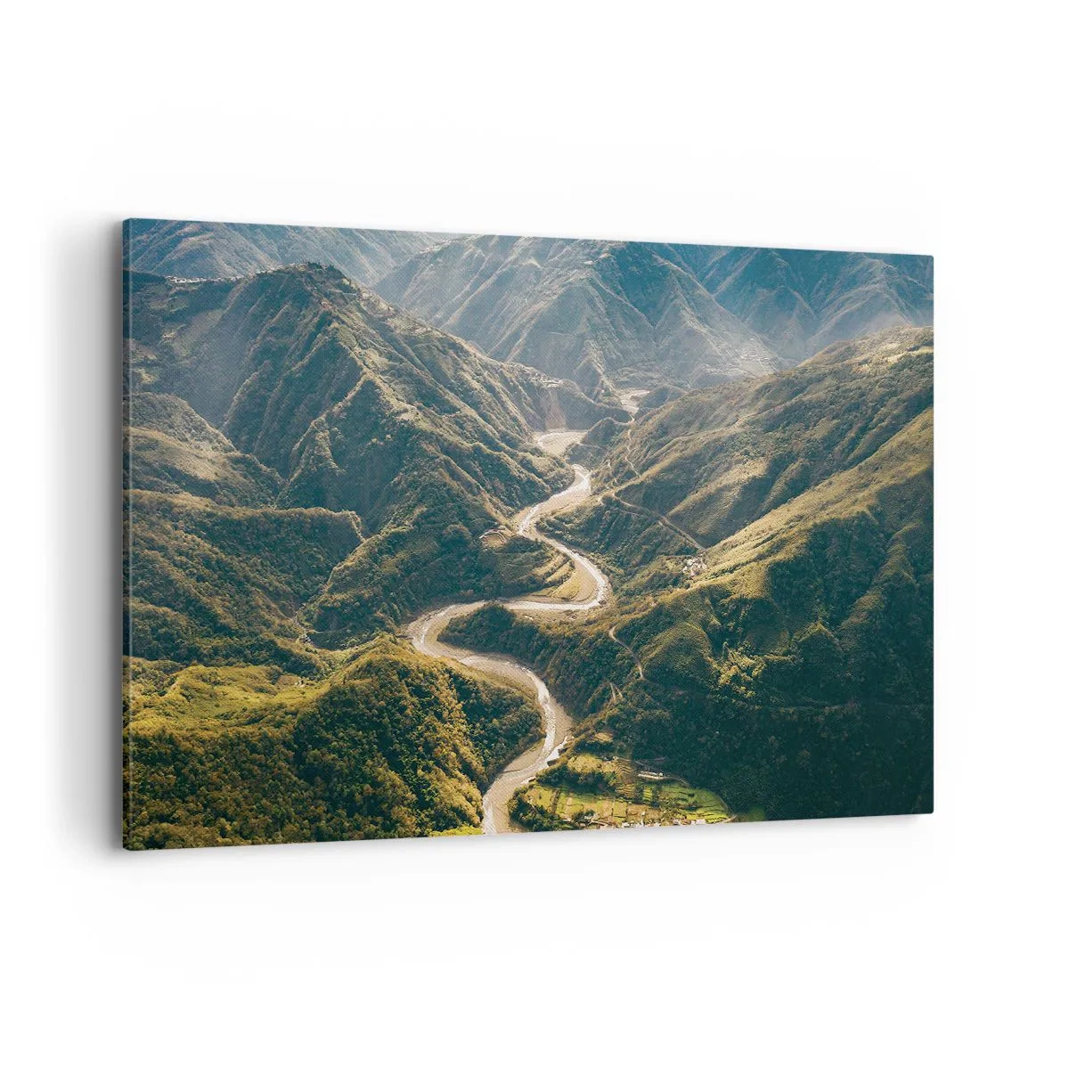 Quadro su tela - Stampe su Tela - Un paesaggio montano con una strada tortuosa tra verdi colline - 120x80cm - Direttamente dal cuore dei monti - Decorazione murale moderna per soggiorno e camera da letto ARTTOR