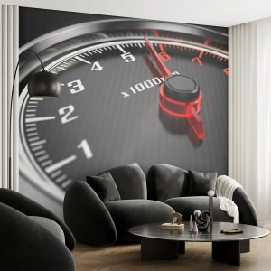 Fotomurali Premium Sand - Primo piano del tachimetro di un'auto moderna - 100x70cm - Andare al massimo - Decorazione murale moderna per soggiorno e camera da letto ARTTOR
