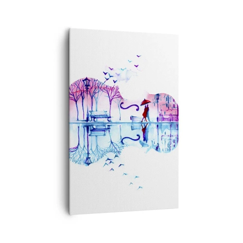 Quadro su tela - Stampe su Tela - Silhouette di città a forma di violino nei colori dell'acquerello - 80x120cm - Vi porto un cantico di pioggia - Decorazione murale moderna per soggiorno e camera da letto ARTTOR