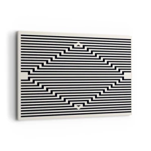 Quadro su tela - Stampe su Tela - Linee bianche e nere che creano un effetto di illusione geometrica - 100x70cm - Illusione geometrica - Decorazione murale moderna per soggiorno e camera da letto ARTTOR