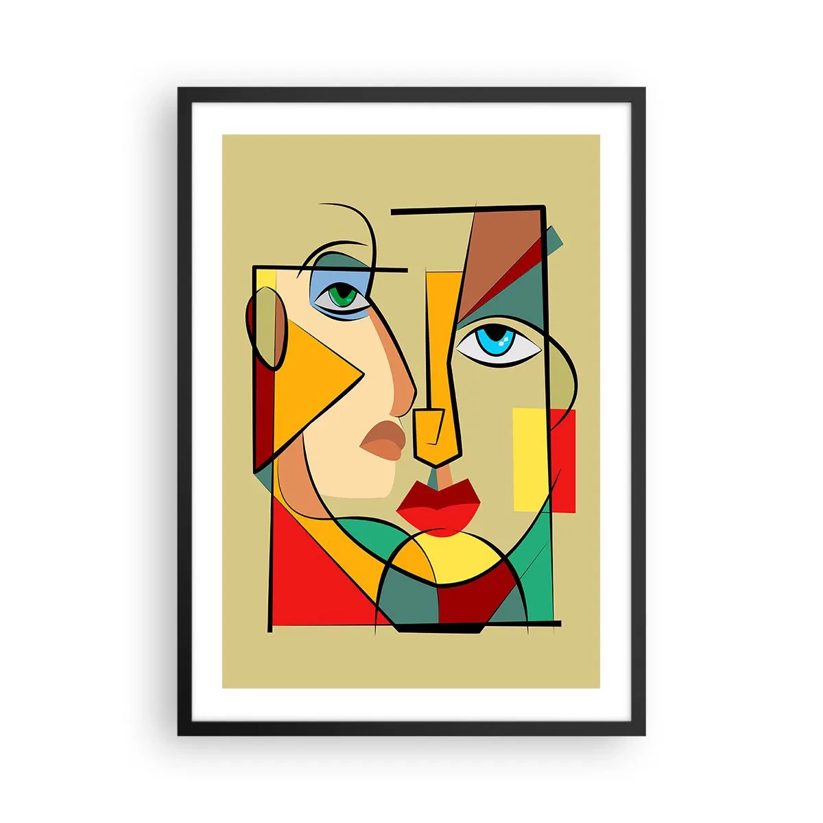 Poster in cornice nera - Un ritratto cubista dai colori intensi - 50x70cm - Coppia affiatata - Decorazione murale moderna per soggiorno e camera da letto ARTTOR