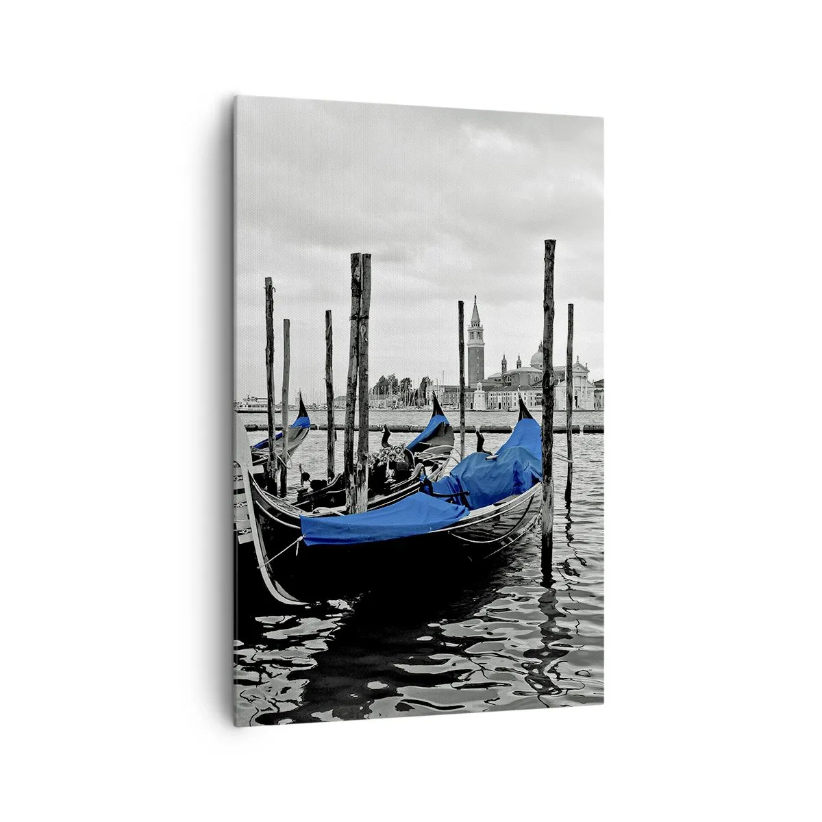 Quadro su tela - Stampe su Tela - Gondole a Venezia con coperture blu - 80x120cm - Venezia pensierosa - Decorazione murale moderna per soggiorno e camera da letto ARTTOR