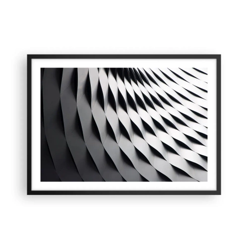 Poster in cornice nera - Motivo geometrico astratto nei toni del bianco e del nero - 70x50cm - Sulla cresta dell'onda - Decorazione murale moderna per soggiorno e camera da letto ARTTOR