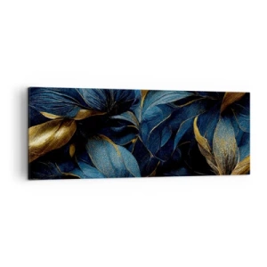 Quadro su tela - Stampe su Tela - Eleganti foglie nei toni dell'oro e del blu navy - 140x50cm - Foderati d'oro - Decorazione murale moderna per soggiorno e camera da letto ARTTOR