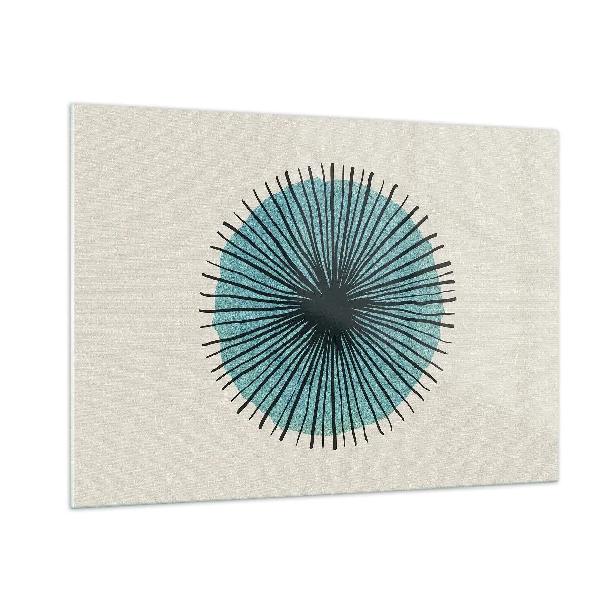 Quadro su vetro - Motivo geometrico nei toni del turchese e del nero - 100x70cm - Radiosamente nel blu - Decorazione murale moderna per soggiorno e camera da letto ARTTOR
