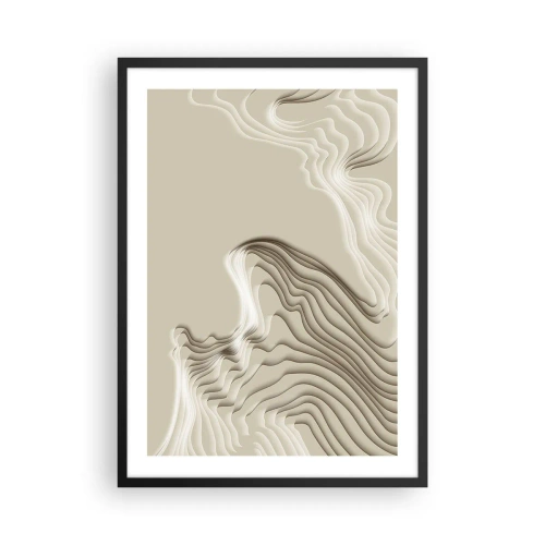 Poster in cornice nera - Onde stratificate nei toni del beige e del marrone - 50x70cm - La topografia dell'arte - Decorazione murale moderna per soggiorno e camera da letto ARTTOR