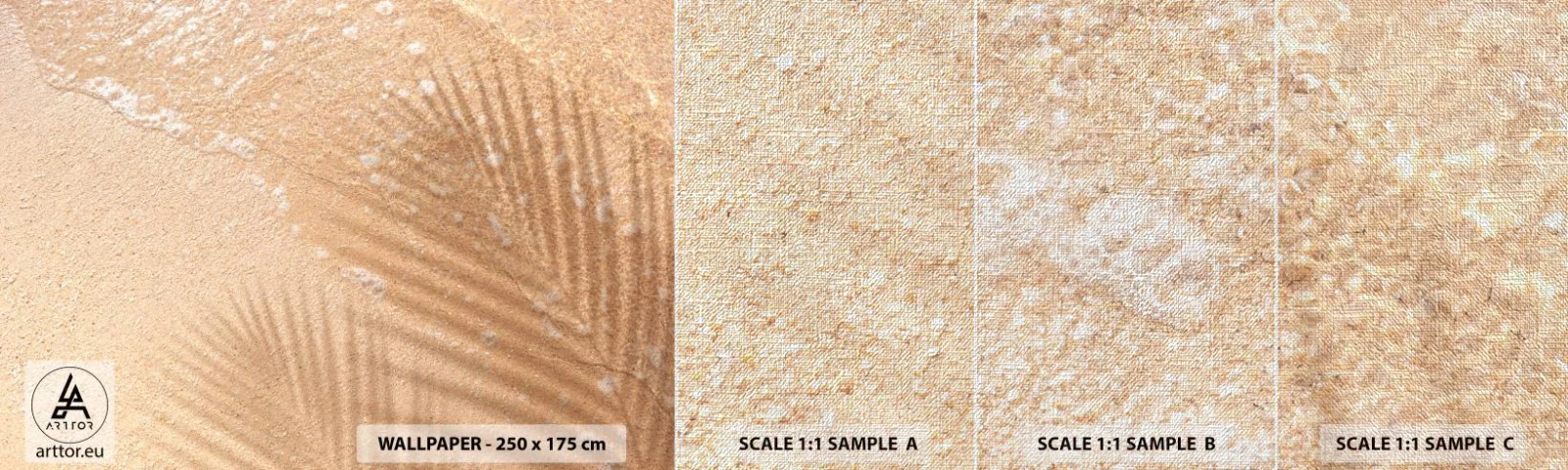 Campione di Fotomurale Premium Canvas - Ombra di un'estate bollente - Astrazione, Sabbia Sulla Spiaggia, Foglie - 100x30 cm