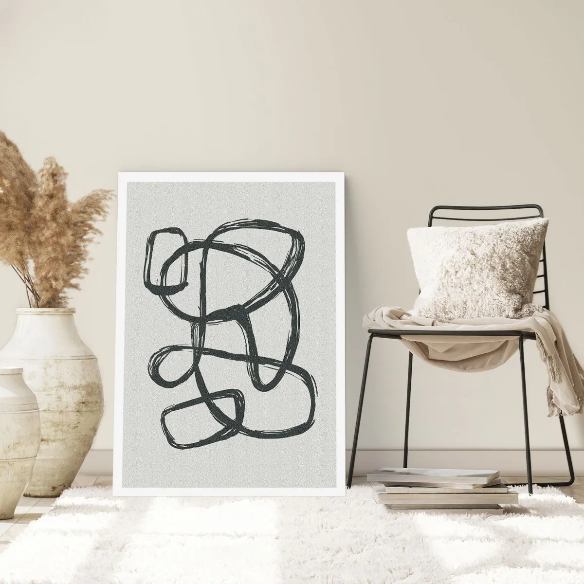 Poster - Linea nera astratta su sfondo chiaro - 50x70cm - Astrazione aggrovigliata - Decorazione murale moderna per soggiorno e camera da letto ARTTOR