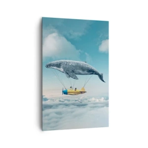 Quadro su tela - Stampe su Tela - Una balena volante trasporta un aereo in un'ambientazione surreale. - 80x120cm - Perché no? - Decorazione murale moderna per soggiorno e camera da letto ARTTOR