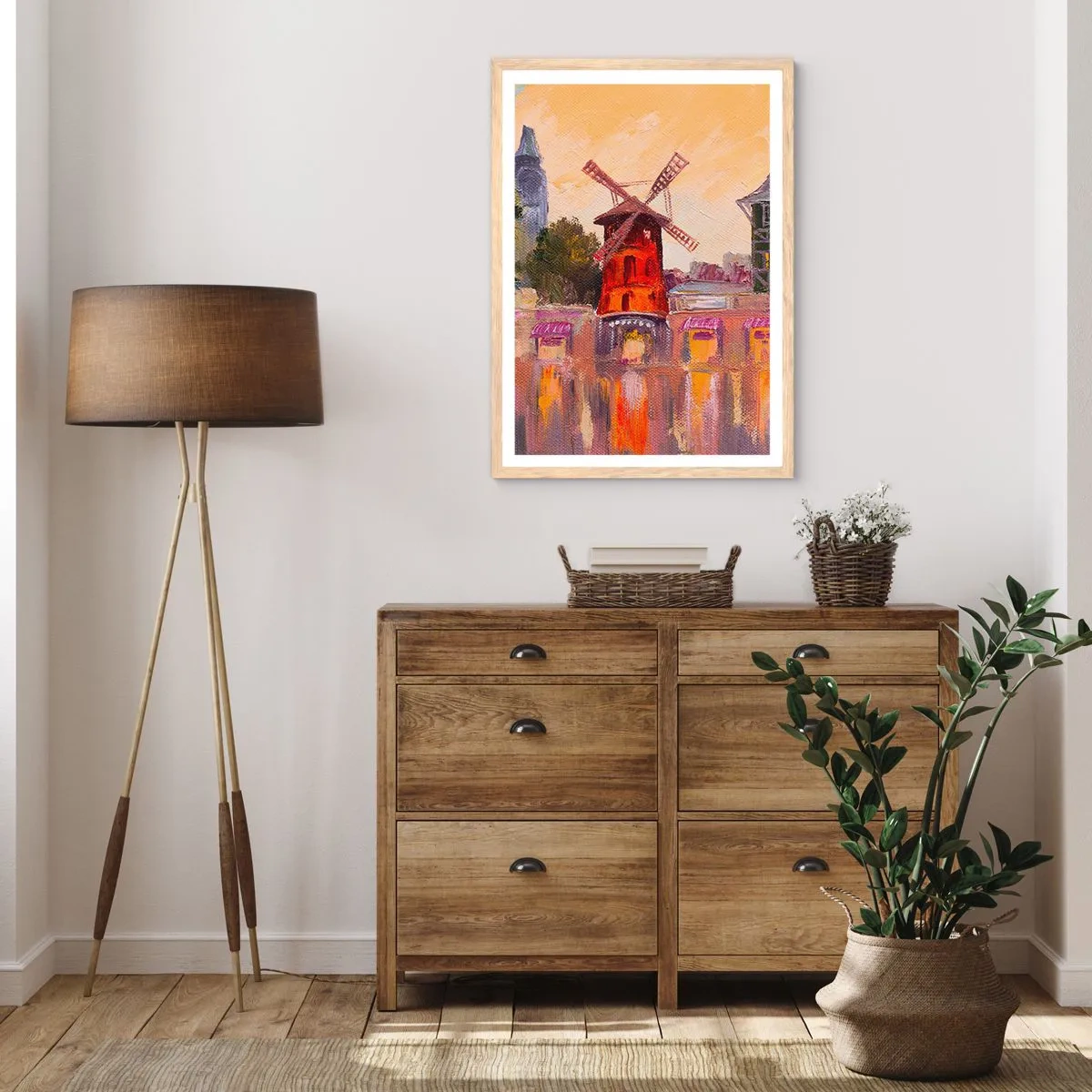 Poster in cornice rovere chiaro - Le icone di Parigi: il Moulin Rouge - 61x91 cm