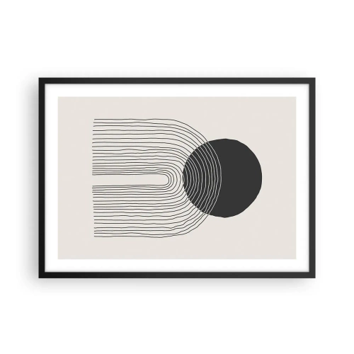 Poster in cornice nera - Motivo astratto con linee e un cerchio nero su uno sfondo chiaro - 70x50cm - Tremore e fiducia - Decorazione murale moderna per soggiorno e camera da letto ARTTOR