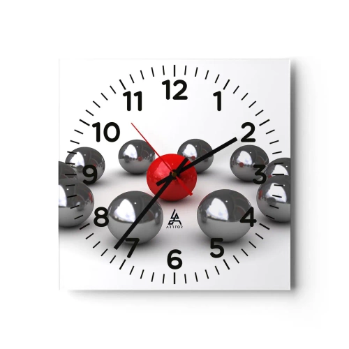 Orologio da parete - Orologio in Vetro - Cerchio in argento e rosso - 30x30 cm