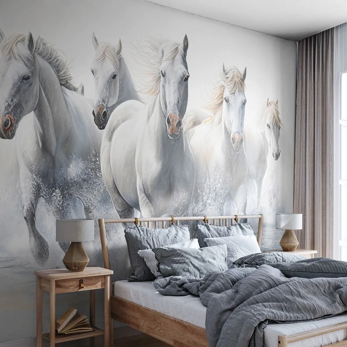 Fotomurali Premium Canvas - Magia bianca - Cavalli, Animali, Acquerello - 450x315 cm