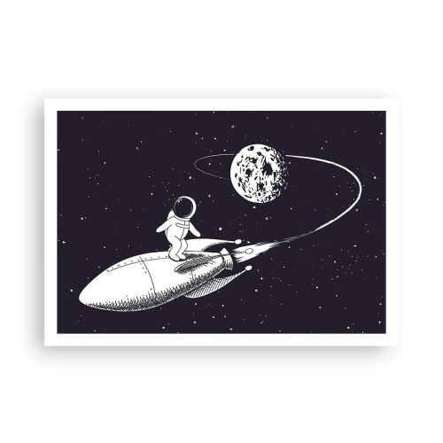 Poster - Astronauta su un razzo nello spazio - 100x70cm - Surfista spaziale - Decorazione murale moderna per soggiorno e camera da letto ARTTOR