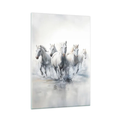 Quadro su vetro - Cavalli bianchi che galoppano nell'acqua - 70x100cm - Magia bianca - Decorazione murale moderna per soggiorno e camera da letto ARTTOR