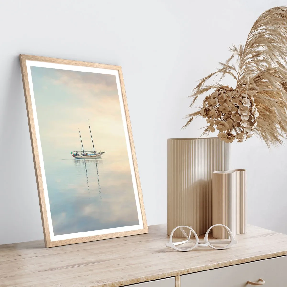 Poster in cornice rovere chiaro - Silenzio in mare - 50x70 cm