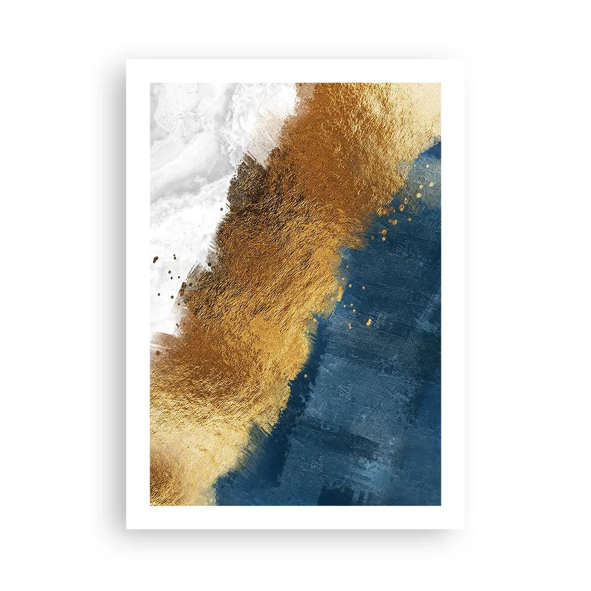 Poster - Una composizione astratta di oro, blu navy e bianco - 50x70cm - I colori dell'estate - Decorazione murale moderna per soggiorno e camera da letto ARTTOR