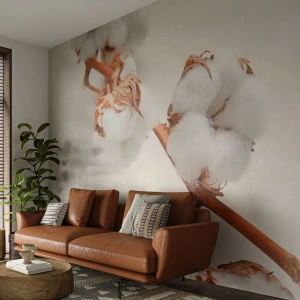 Fotomurali Premium Sand - Semplicemente un abbraccio - Fiore di cotone, Fiore, Ramoscello di cotone - 350x256 cm