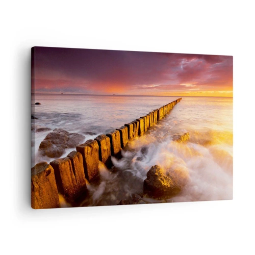 Quadro su tela - Stampe su Tela - Un paesaggio pittoresco in riva al mare al tramonto - 70x50cm - La mitezza delle onde - Decorazione murale moderna per soggiorno e camera da letto ARTTOR