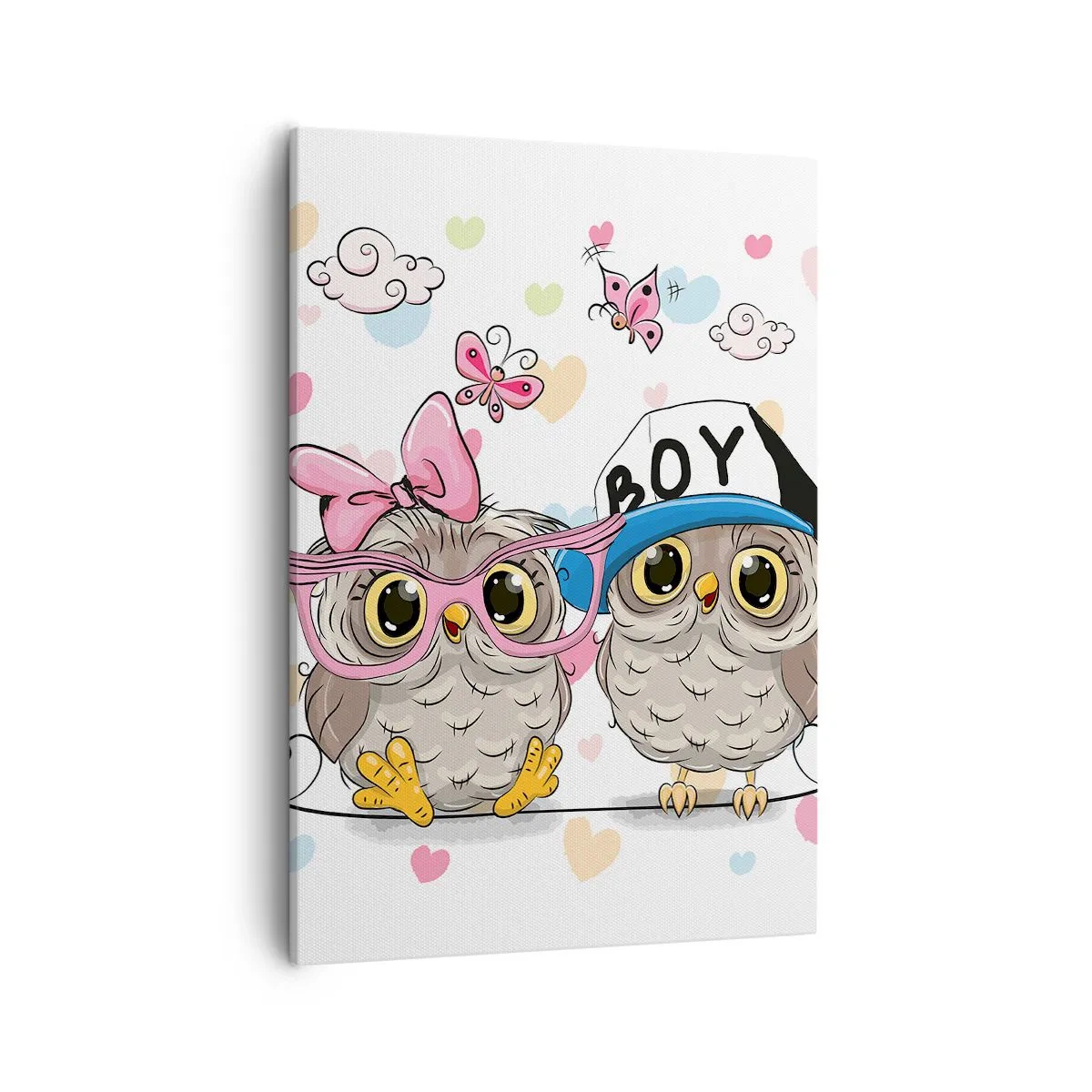 Quadro su tela - Stampe su Tela - Due adorabili gufi circondati da cuori - 50x70cm - Amiamoci! - Decorazione murale moderna per soggiorno e camera da letto ARTTOR