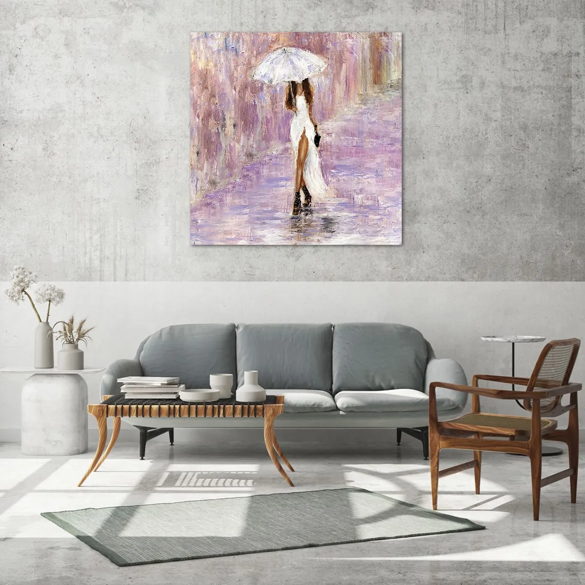 Quadro su vetro - Nella pioggia lilla - 30x30 cm