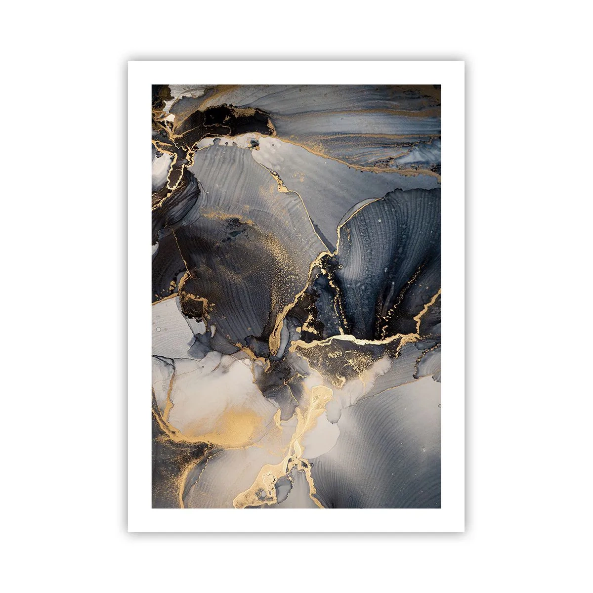 Poster - Una composizione astratta in tonalità scure con accenti dorati. - 50x70cm - Vita di pietra - Decorazione murale moderna per soggiorno e camera da letto ARTTOR